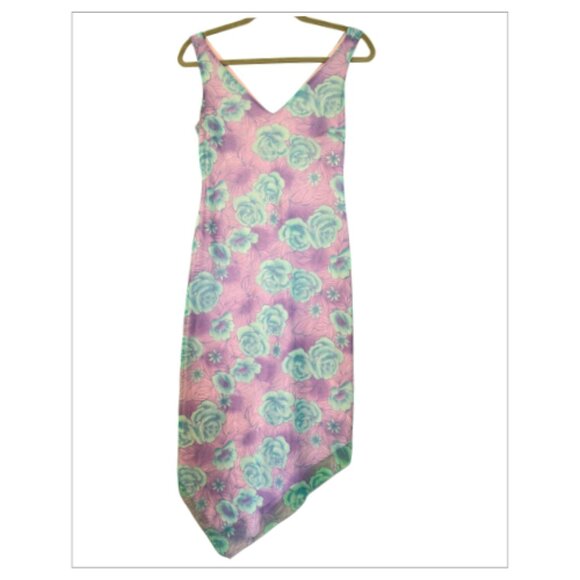 Gently Worn Floral Asymmetrical JUST CHOON Dress Size M (BB0619) - Picture 1 of 3